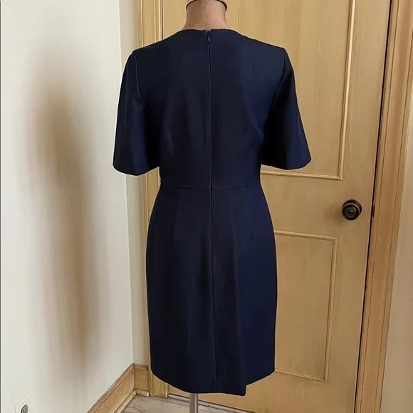 ALEX MARIE Career Old Money Preppy Flare Short SLV Wrap Skirt Navy Blue Dress 4 - Picture 3 of 16